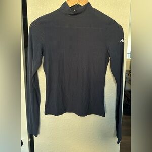 ALO Yoga Black Ribbed Long Sleeve Mock Neck Top